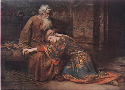 Cordelia consolando al Rey Lear en prisión (Rey Lear) Nosotros dos solos cantaremos como pájaros en la jaula, de Las Obras Completas de William Shakespeare pub. por J Coker & Co Ltd de George William Joy